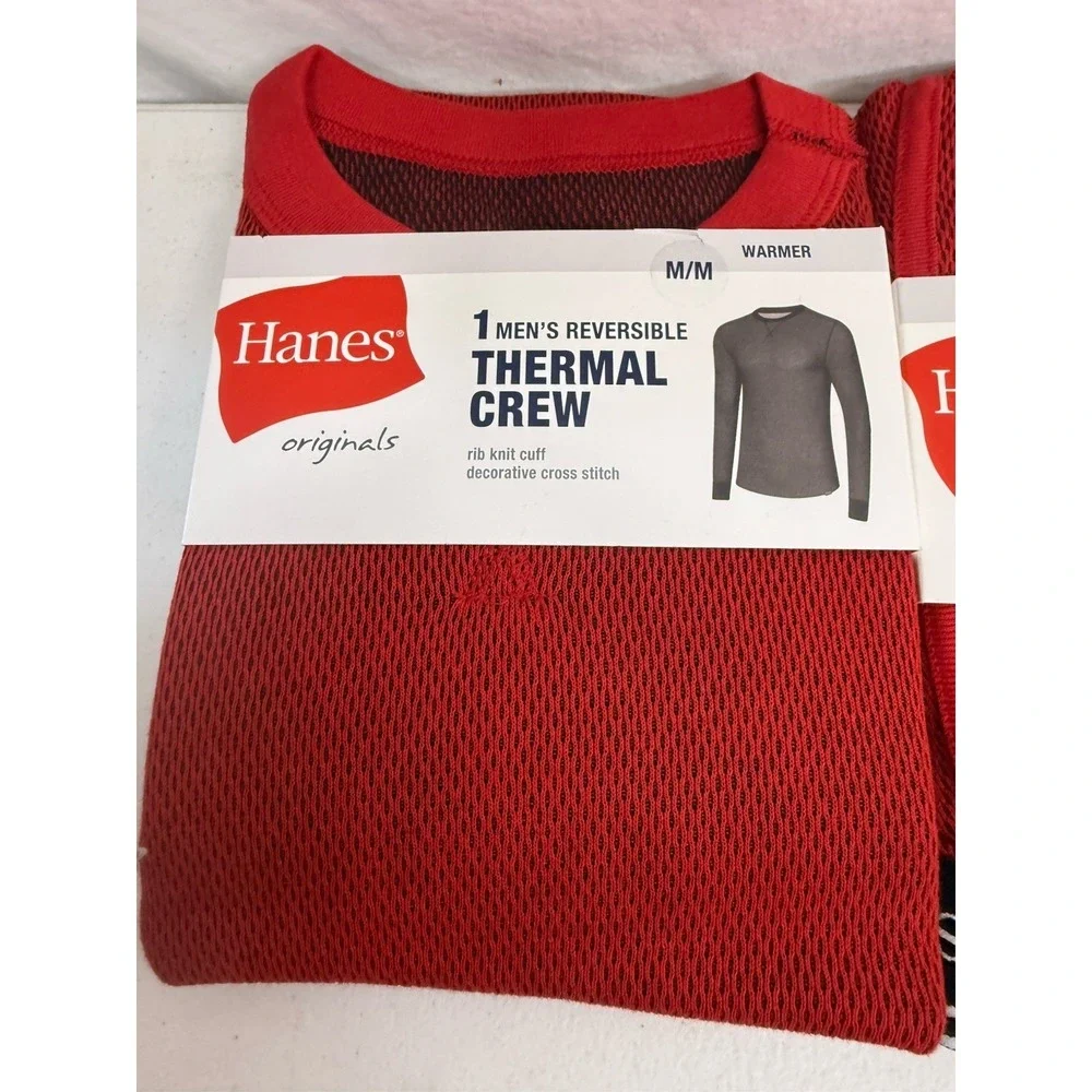 Hanes Men's Red  Reversible Thermal Crew And Thermal Pants Size Medium